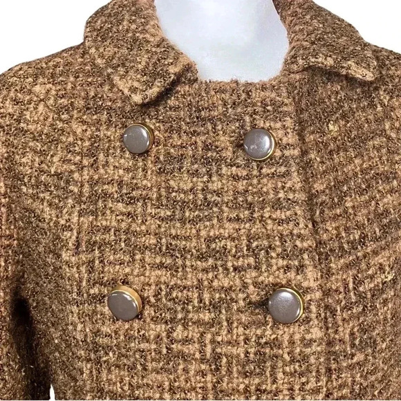 Vintage 60s Mod Brown Wool Tweed Long Formal Dress Coat XS Union Made. Has Flaws - Picture 7 of 11
